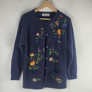 Floral Embriodery Wool Blend Cardigan